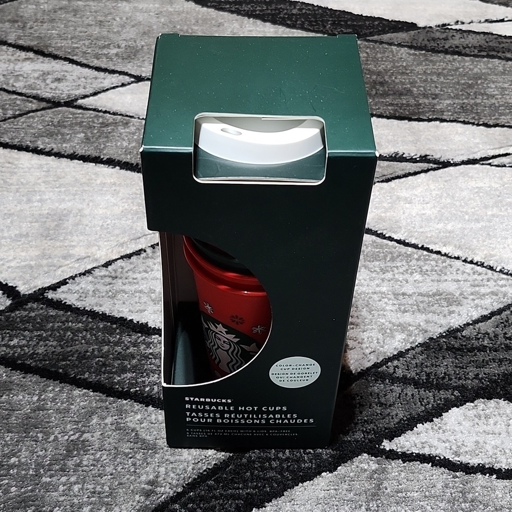 STARBUCKS REUSABLE COLOR-CHANGE CUP DESIGN HOT 6PC CUPS & LIDS